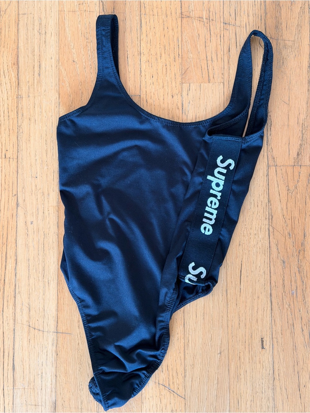 Supreme Black Bodysuit with Branded Strap